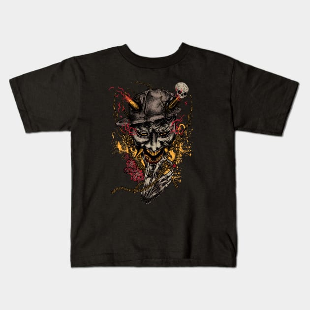 Hannya Mask Kids T-Shirt by azieescansee